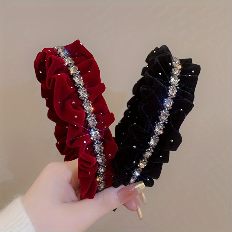 Black Velvet Headband with Rhinestones for Weddings and Formal Events