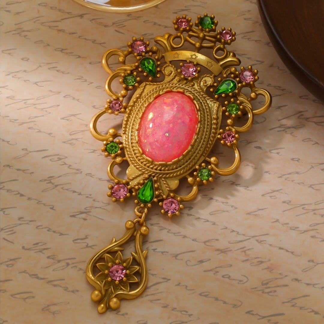 Vintage Style Jewelry Brooch Pin with Baroque Pearl and Green Accents for Men and Women