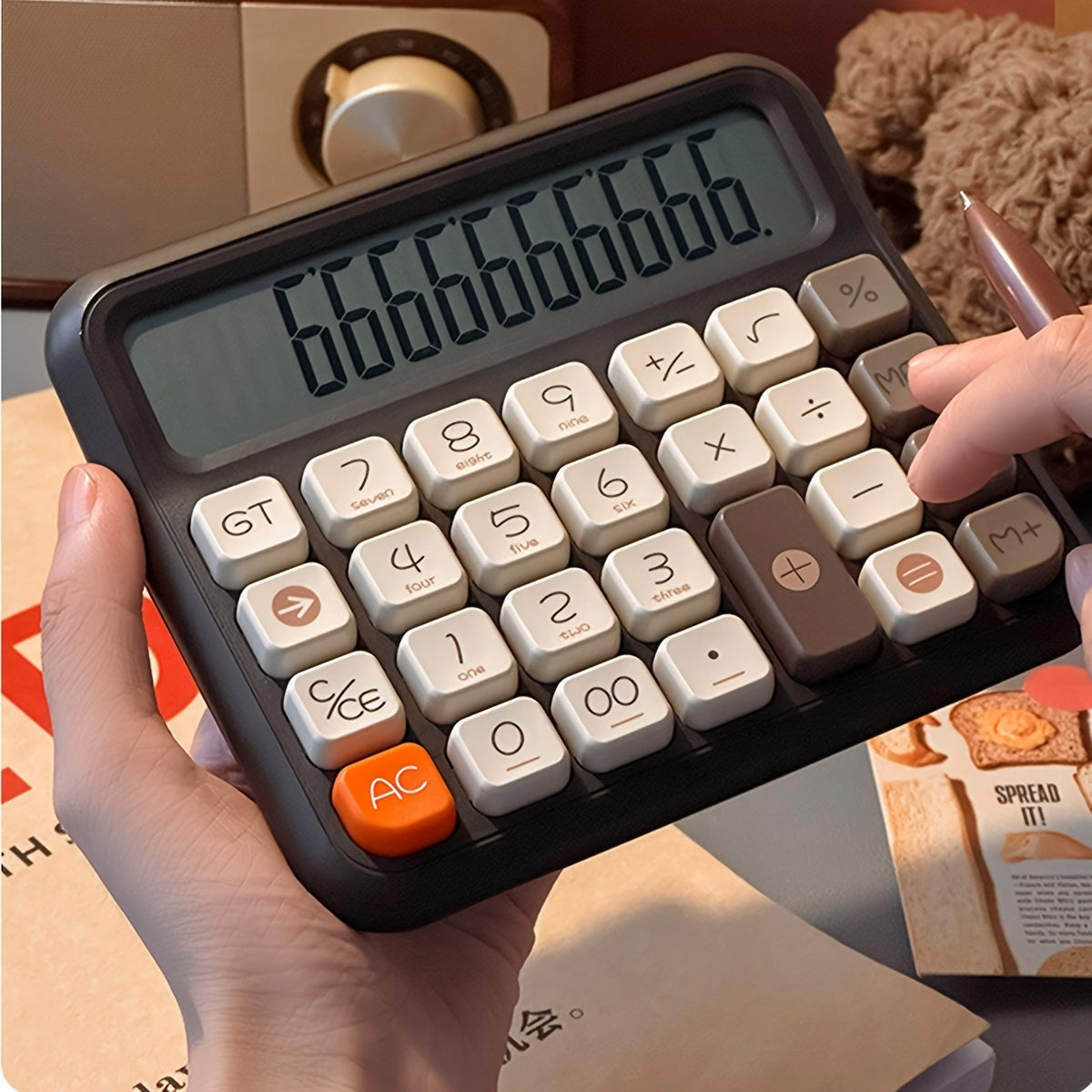 12-Digit LCD Calculator with Gray and White Design for Office and Financial Use