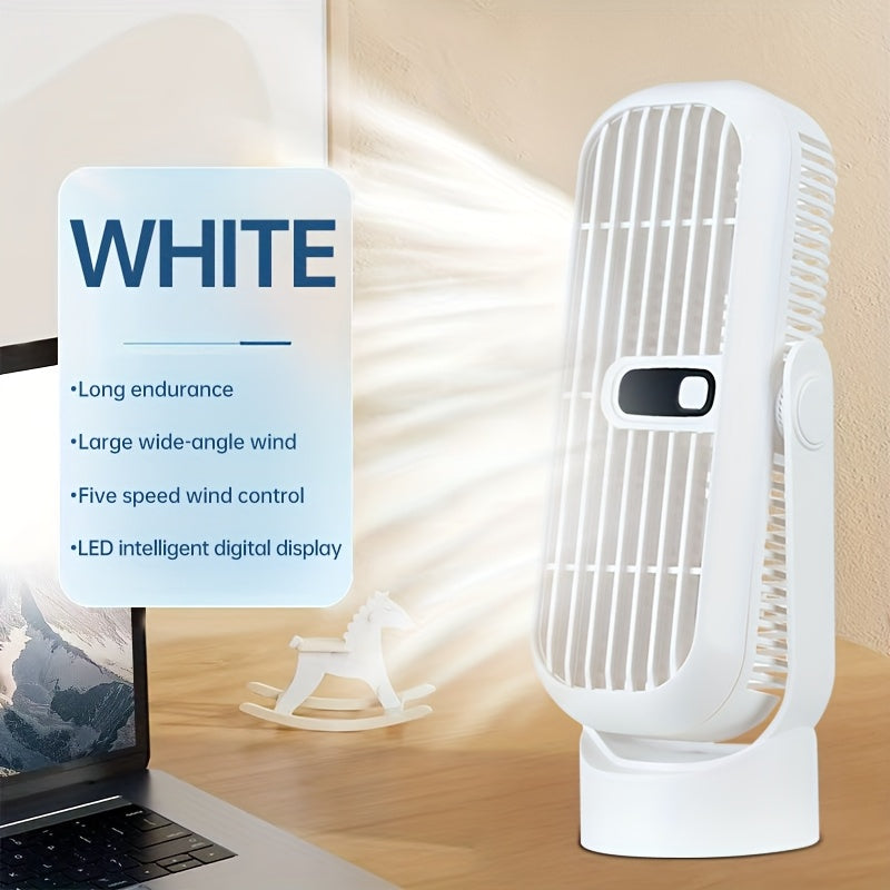 JKUOO Портативный беспроводной настольный вентилятор - мини-вентилятор с охлаждением на 5 скоростей, перезаряжаемый через USB, с LED-дисплеем, тихой работой, вращающимся дизайном для различных настроек. Компактный, легкий, портативный вентилятор.