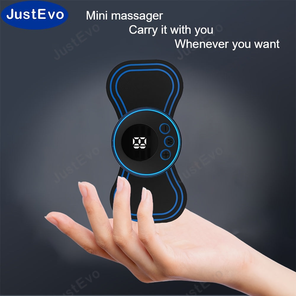 Mini Portable USB Rechargeable Massager Patch with Digital Display for Full Body Muscle Relaxation Black Blue