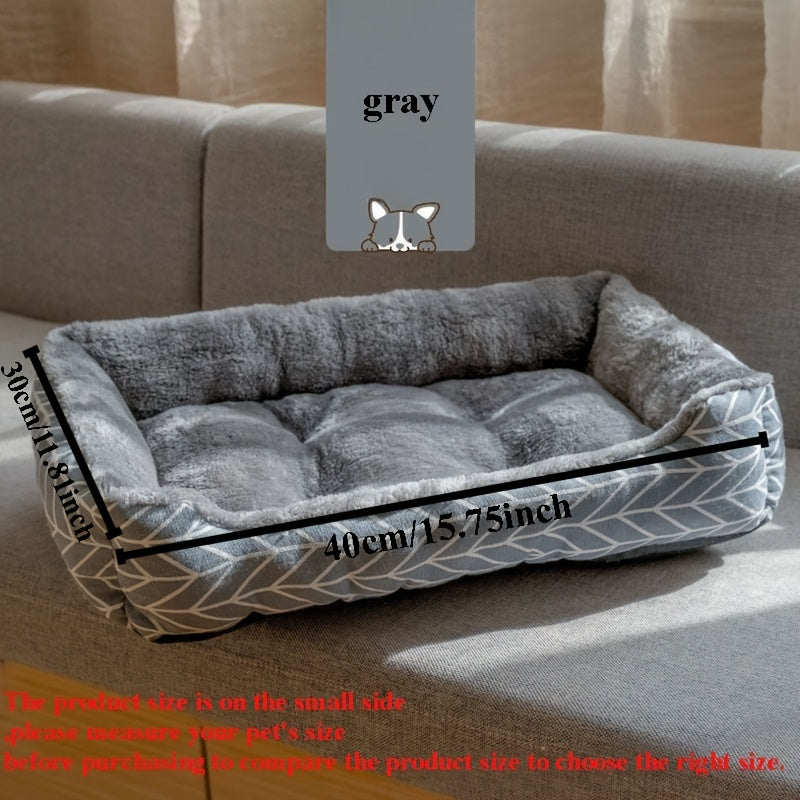 Rectangle Pet Bed for Small Dogs Blue Cartoon Design Soft Polyester Fiber Fill