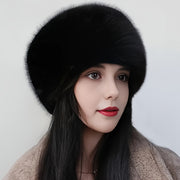 Women's Faux Fur Bucket Hat with Flat Top Dome Style and Ear Protection