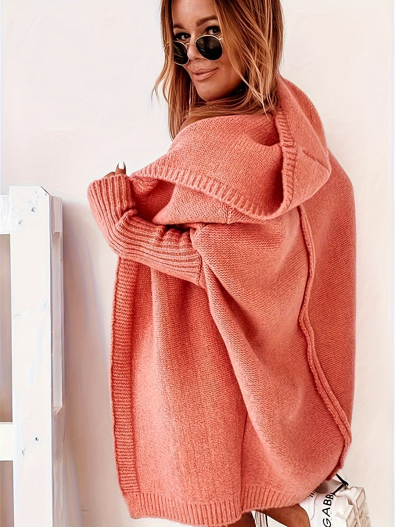 Plus Size Knitted Cardigan Polyester Casual Fall Winter Solid Color