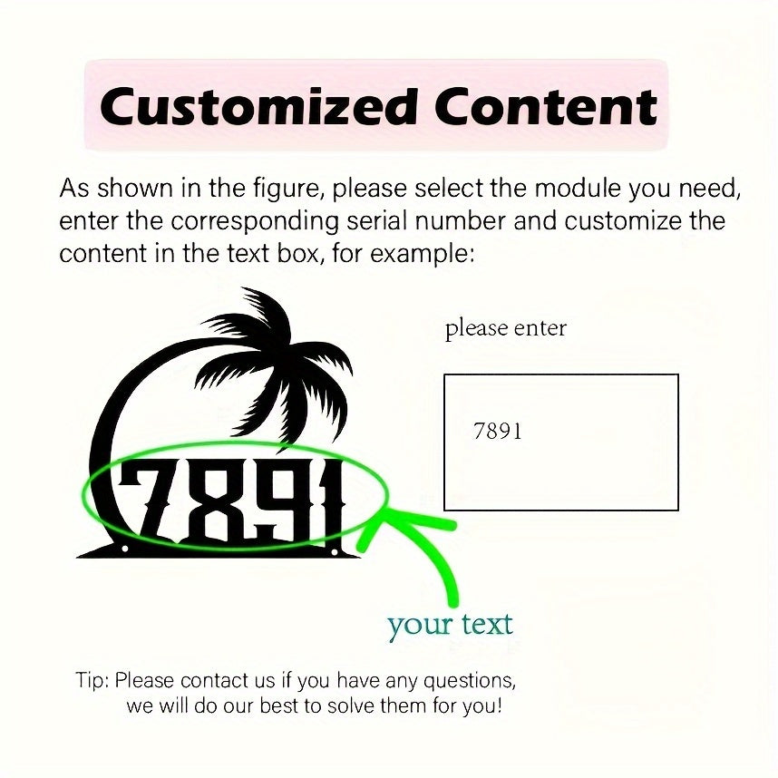 Customized Metal Sign with Palm Tree Design House Number Wall Decor