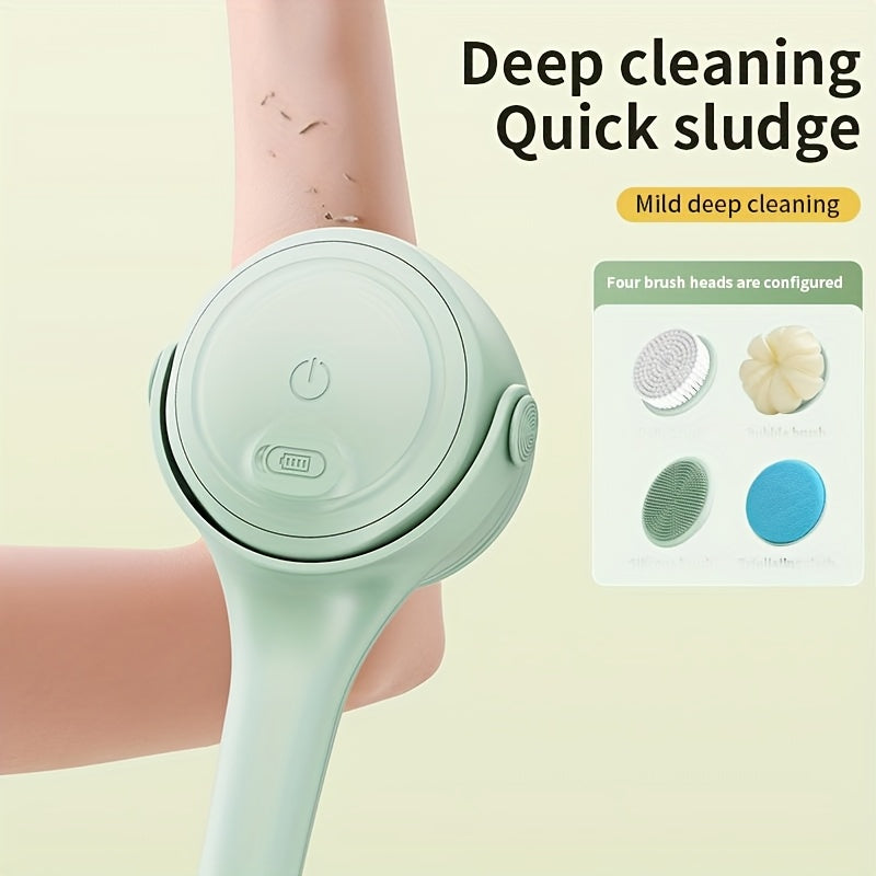 4-in-1 Elektrik Dush Cho'tkasi, Uzoq Tutqichi, SpA Sinfi va 4 Ta'kidlanuvchi Cho'tka Boshliqlari, Qayta Zaryadlanuvchi Lityum Batareya, USB Zaryadlash, ≤36V Ishlash Voltaji