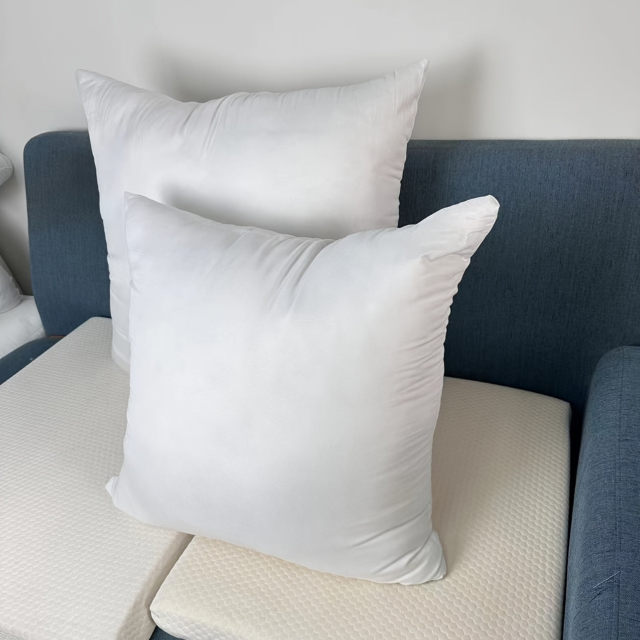 Set of 2 White Cushion Inserts for Sofa and Bed, Living Room Decor