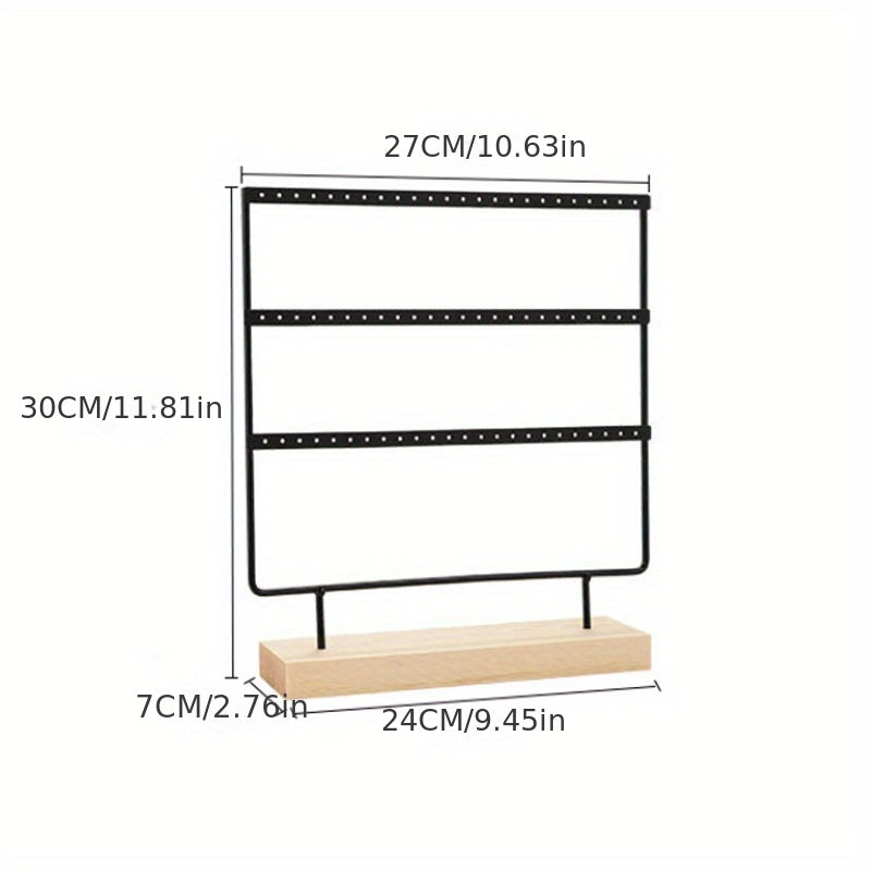 Wooden Jewelry Organizer Tree with 3 Layers and 72 Earring Holes for Display and Storage