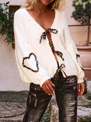 Plus Size Women's Knit V-Neck Sweater Cardigan Leopard Print Long Sleeve