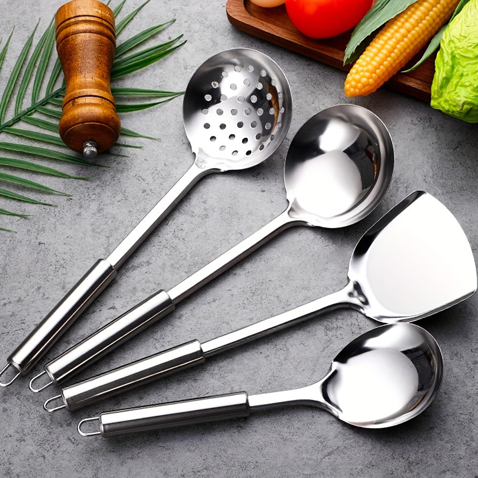 Set of 11 Stainless Steel Kitchen Utensils Heat Resistant with Spatula Tongs and Strainer