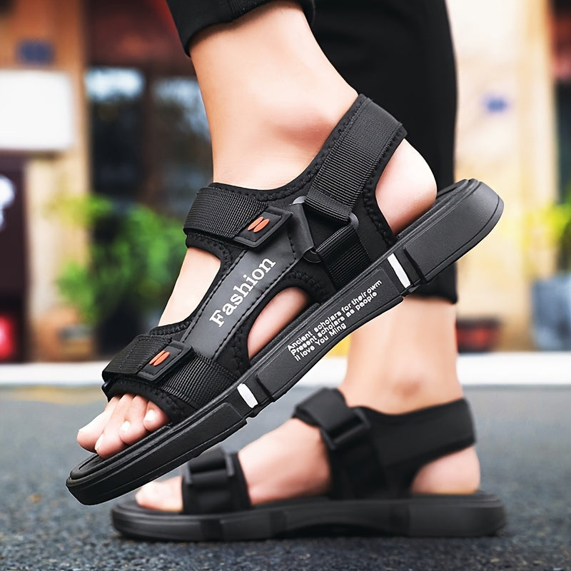 Erkaklar uchun alfavit naqshli tasodifiy sandallar, mato ustki qismi, tashqi plyaj kiyimlari uchun sirpanishga qarshi bog'ich.