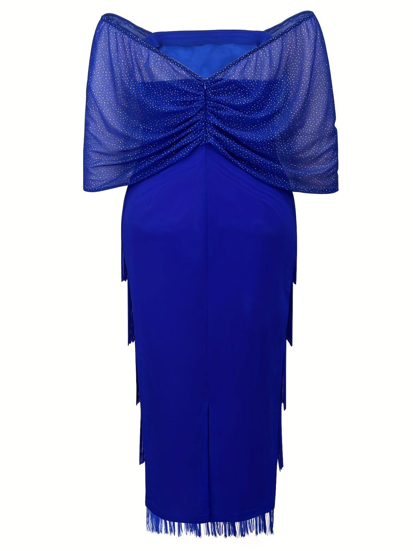 Plus Size Off-Shoulder Square Neck Tassel Party Dress for Women Slim Fit Evening Gown