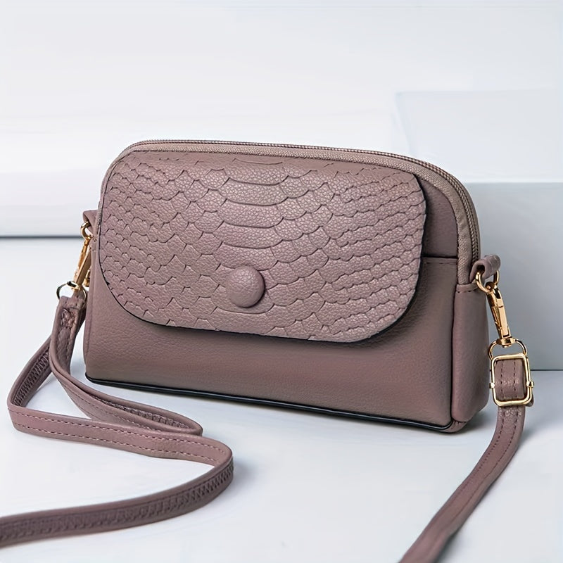 Mini Crossbody Bag for Women with Removable Strap Zipper Closure Solid Color
