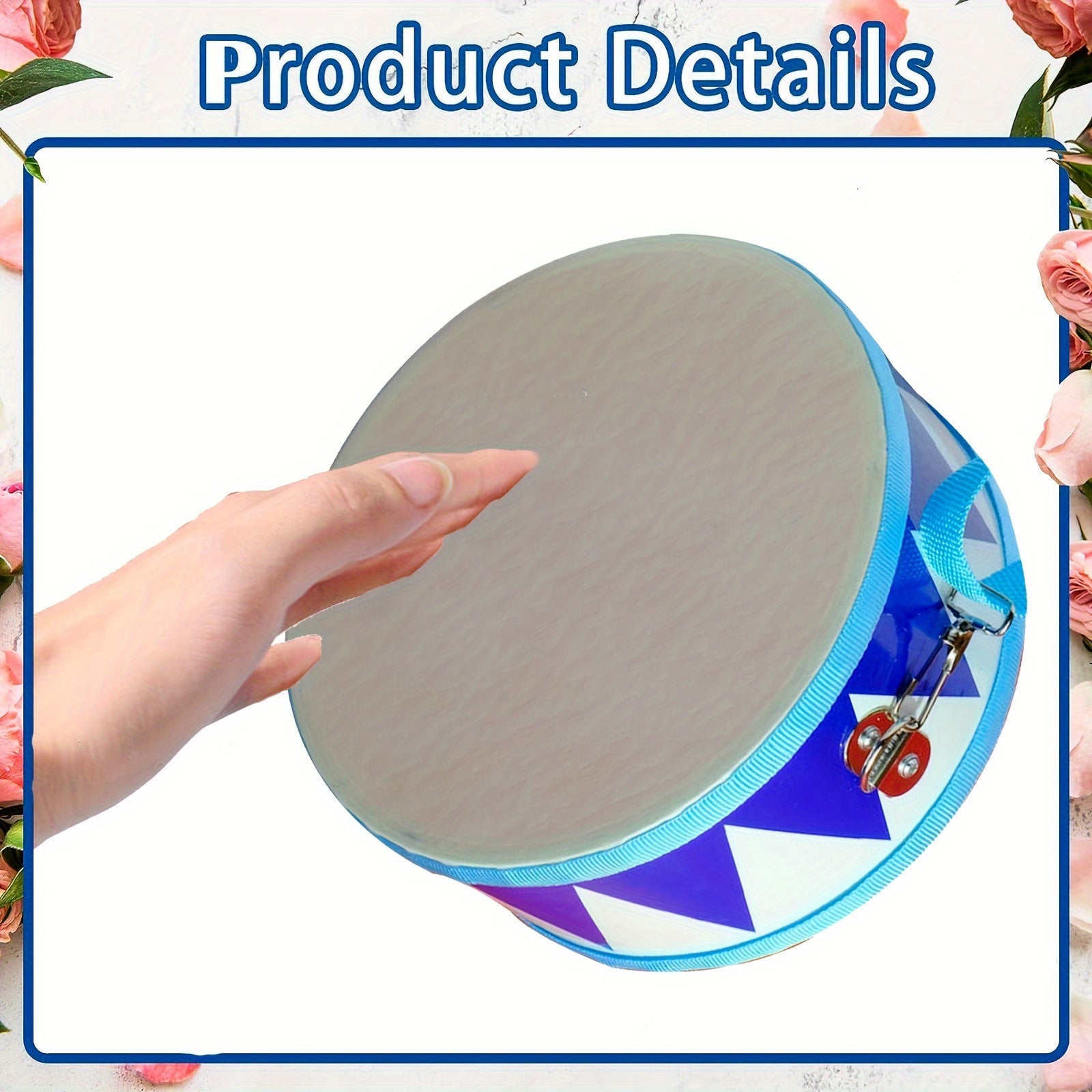 Wooden Drum Set for Beginners with Adjustable Strap and 2 Drumsticks White