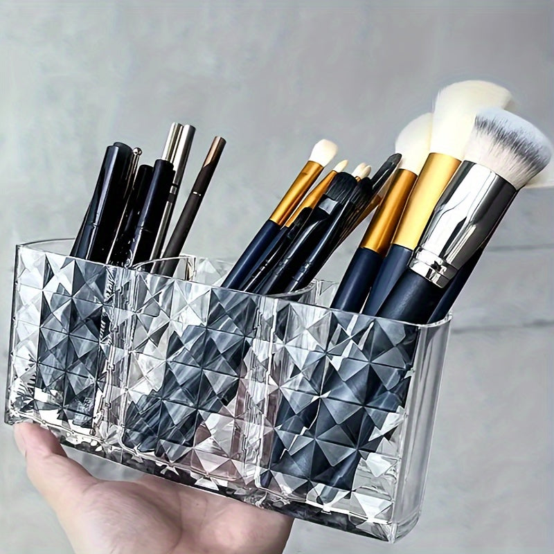 3-Slot Clear Plastic Makeup Organizer for Brushes and Eyebrow Pencils