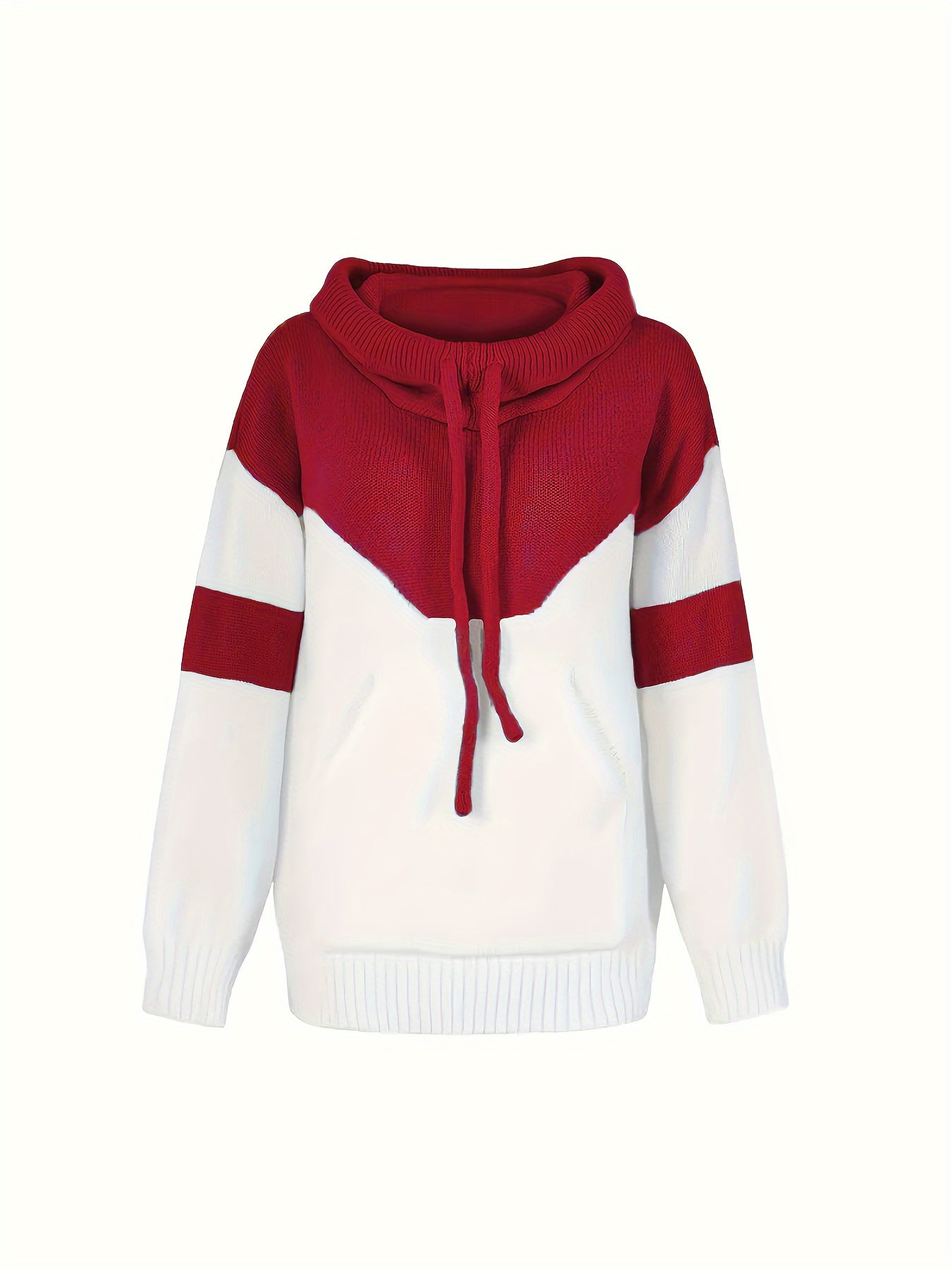 Plus Size Color Block Hooded Sweater Casual Long Sleeve Pullover