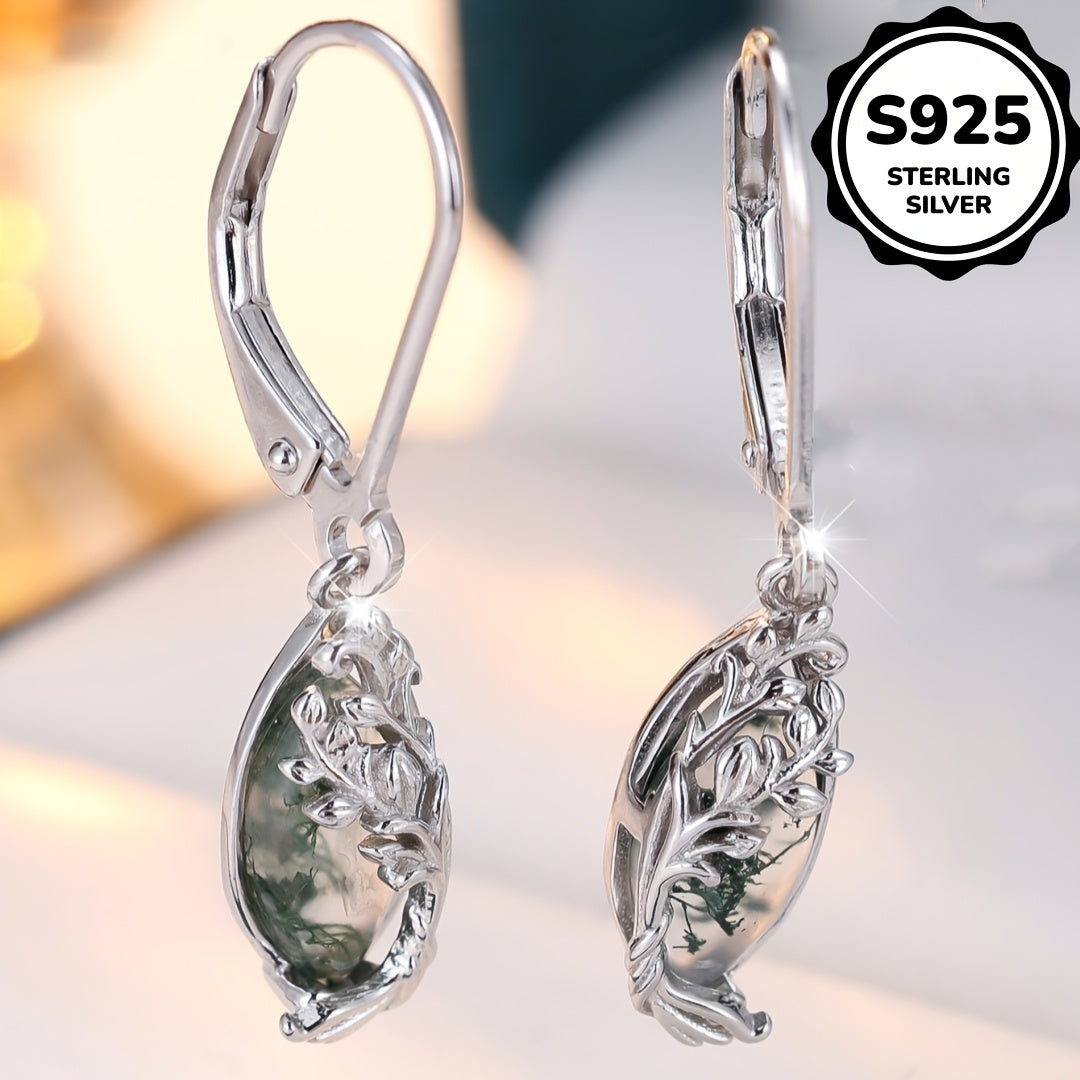 Ayollar uchun vintage uslubidagi suv tomchisi shaklidagi suv o'ti agate bilaguzuklari, 2.8g toza s925 kumushdan tayyorlangan. Hashamatli sovg'a qutisida keladi.