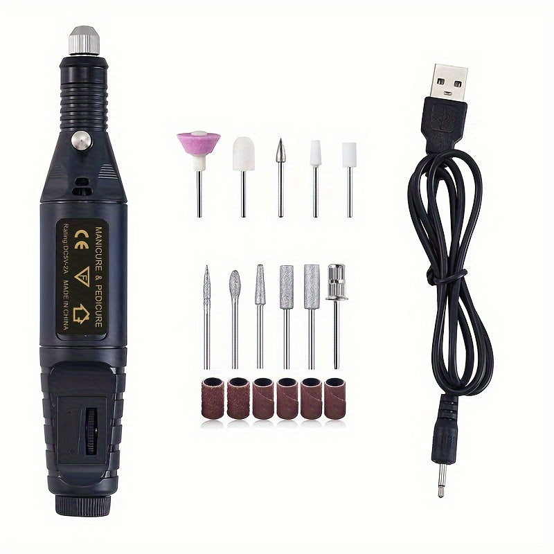 Профессиональный набор из 11 предметов для полировки ногтей работает от USB, не имеет запаха и прост в использовании для ухода за ногами, руками и ногтями, идеально подходит для салона или домашнего использования.