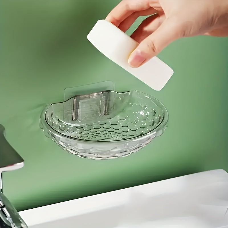 Transparent Wall-Mounted Soap Dish No Drilling Bathroom Storage 13.5x7.9x3.5cm