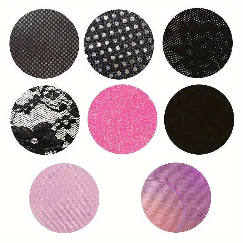 Set of 12 Black Breast Stickers with Pink Girl Design for Nipple Decoration and Body Art
