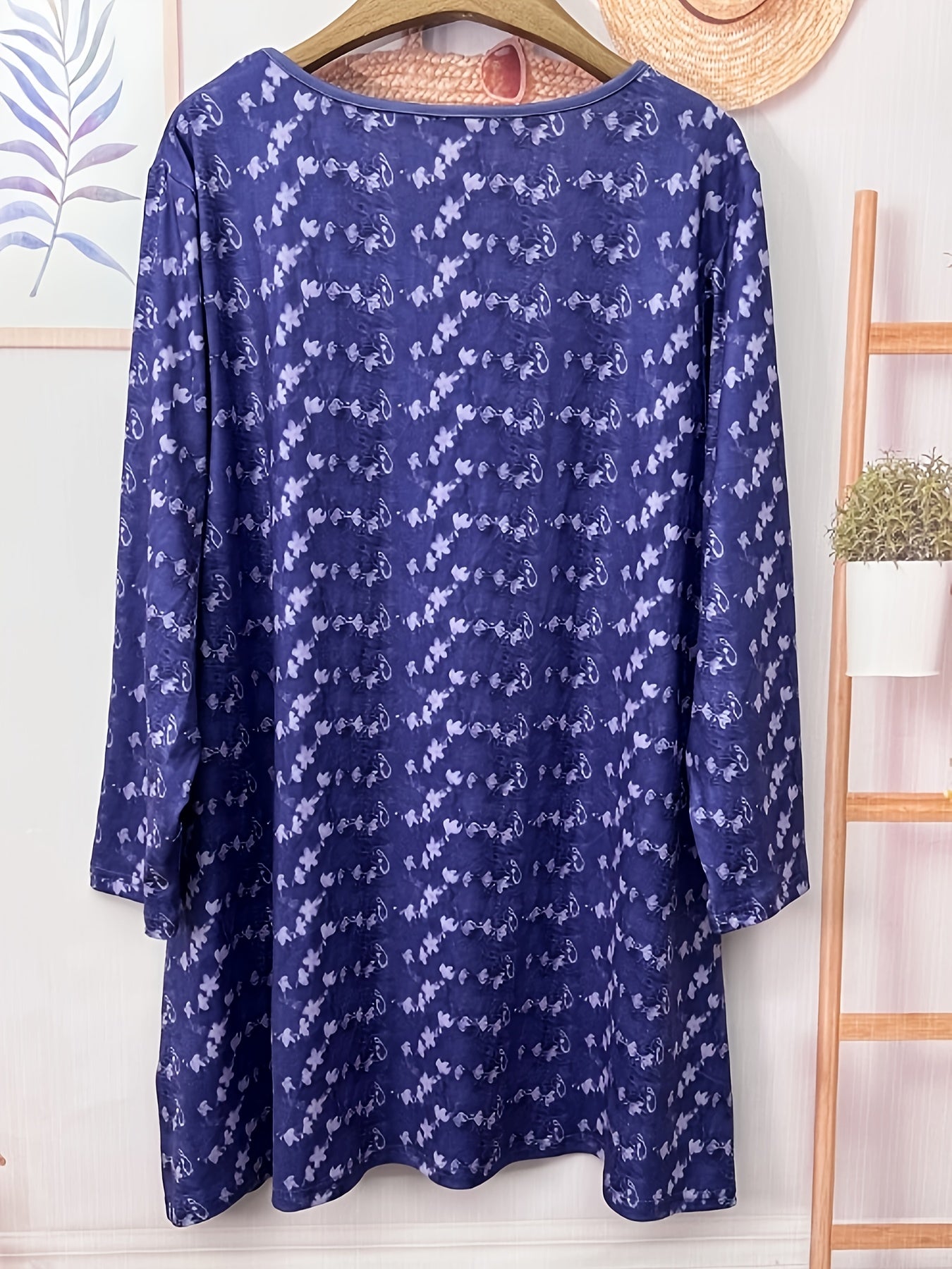 Women's Boho Chic V-Neck Tunic Top Long Sleeve Floral Print Plus Size