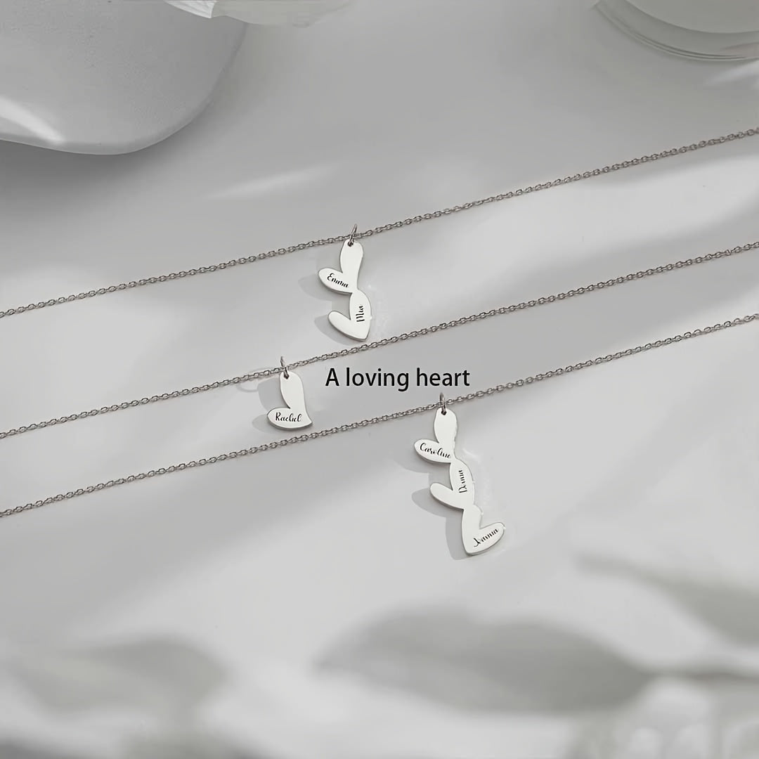 Индивидуальное ожерелье с сердцем с несколькими именами, позолоченное 18K, с скриптовыми и числовыми подвесками для женщин