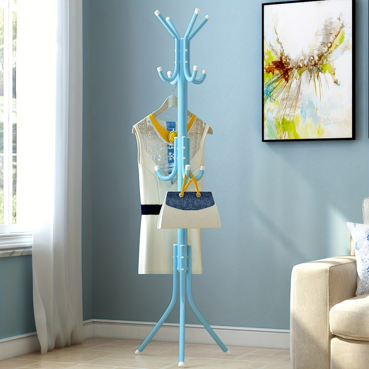 Metal Coat Rack Stand with Multiple Hooks, Modern Iron Hall Tree for Clothes and Handbags