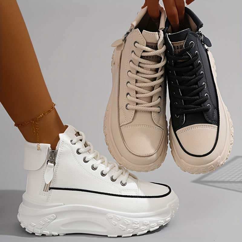 Women Chunky White Platform Sneakers with Thick Sole All-Season Casual