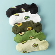 Women's Avocado Print Low Cut Ankle Socks 5 Pairs Lightweight Cotton Blend