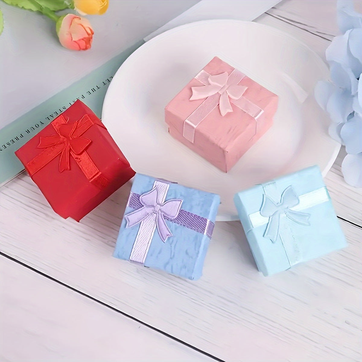 Caja para anillos de joyería en varios colores para almacenamiento de regalos