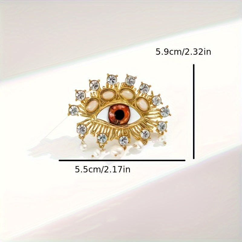 Evil Eye Brooch with Imitation Pearl and Crystal Details Vintage Tassel Jewelry