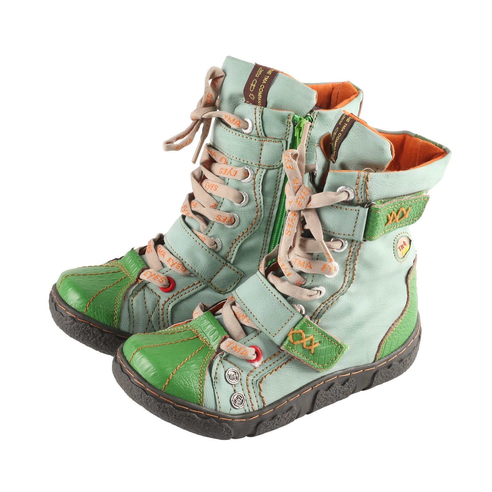 Women's Retro Leather Short Boots with Zipper and Lace Up Design