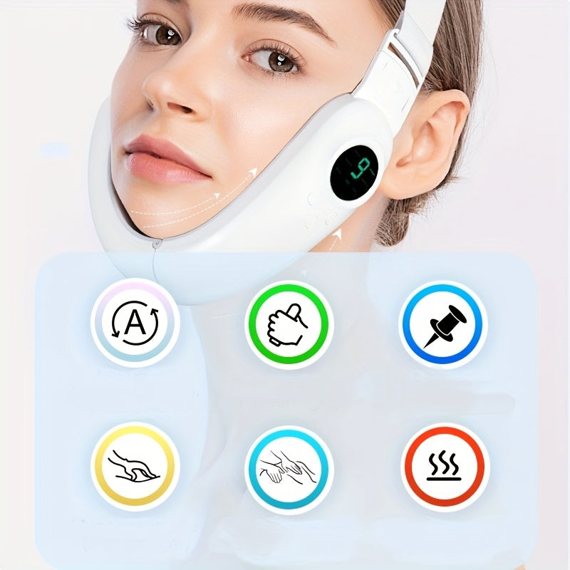 Ovozli masofadan boshqarish, ko'p funksiyali rejimni sozlash, USB orqali zaryadlash, qayta zaryadlanadigan 400mAh litiy polimer batareyasi, teri uchun portativ yuz massajeri bilan oq V-Face go'zallik qurilmasi