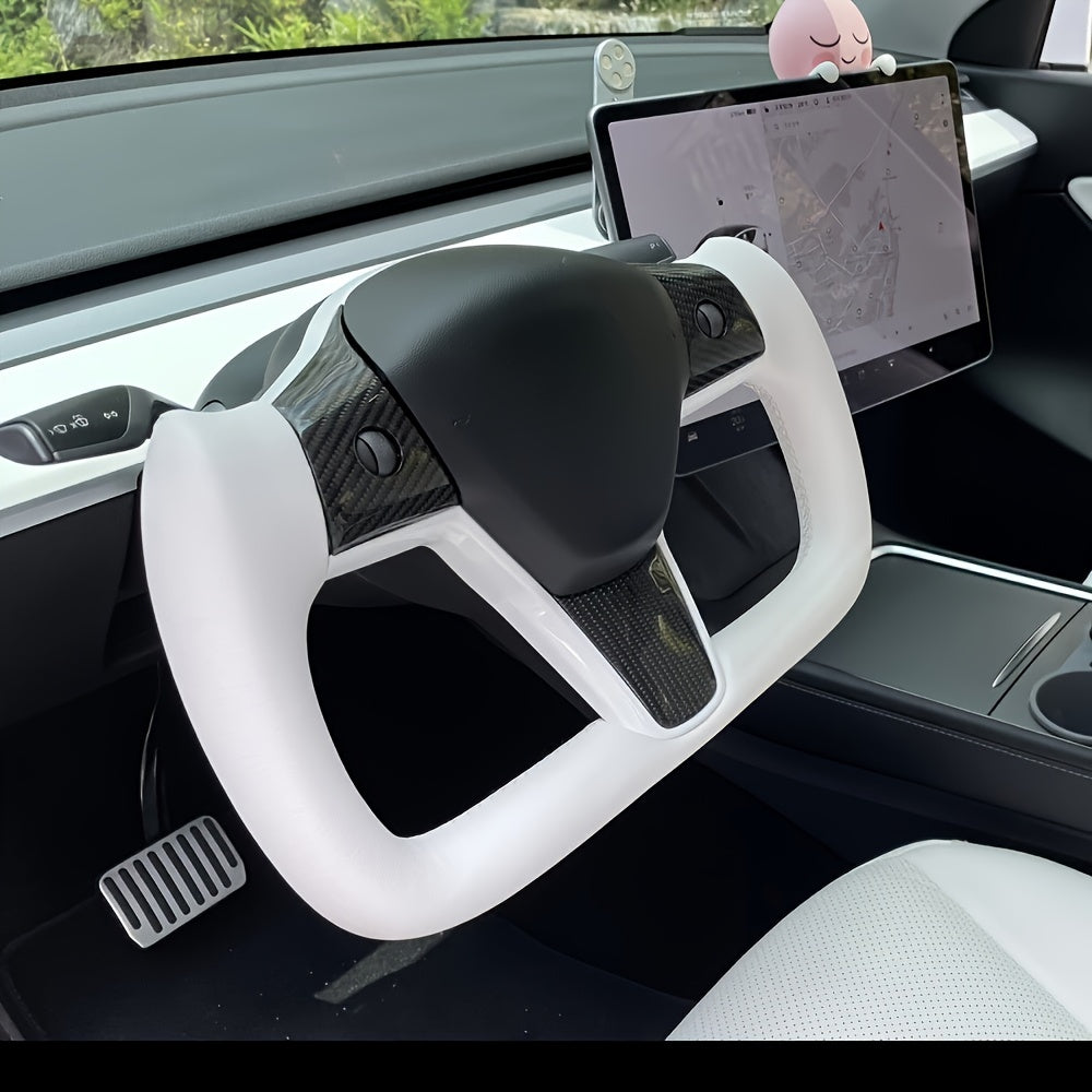 Car Steering Wheel Cover Black White Nappa Yoke for Tesla Model Y 2024