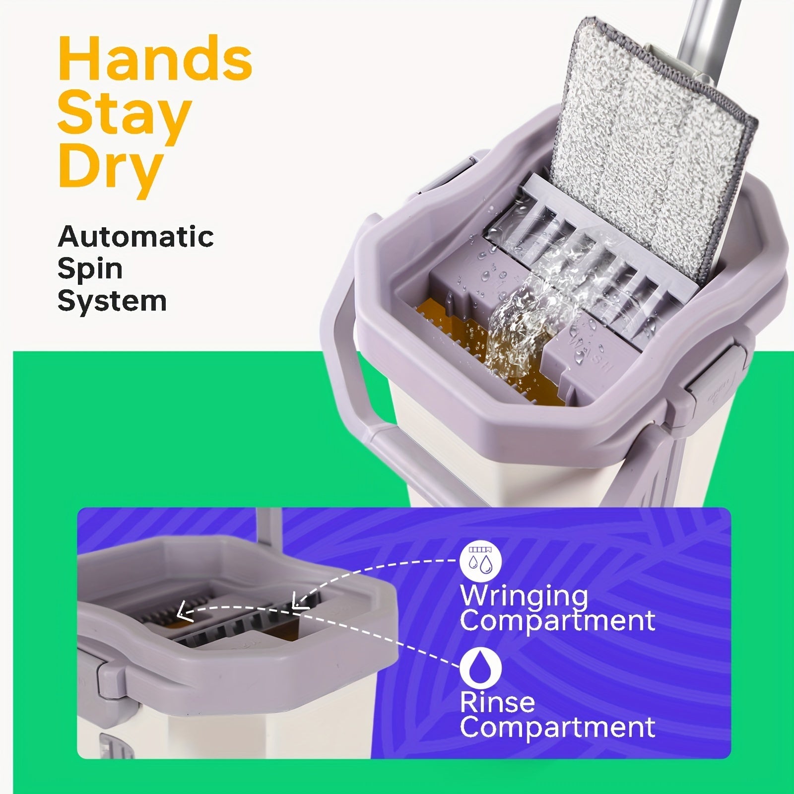 8L Mop Set with Bucket and Microfiber Pads for Kitchen Bathroom Cleaning