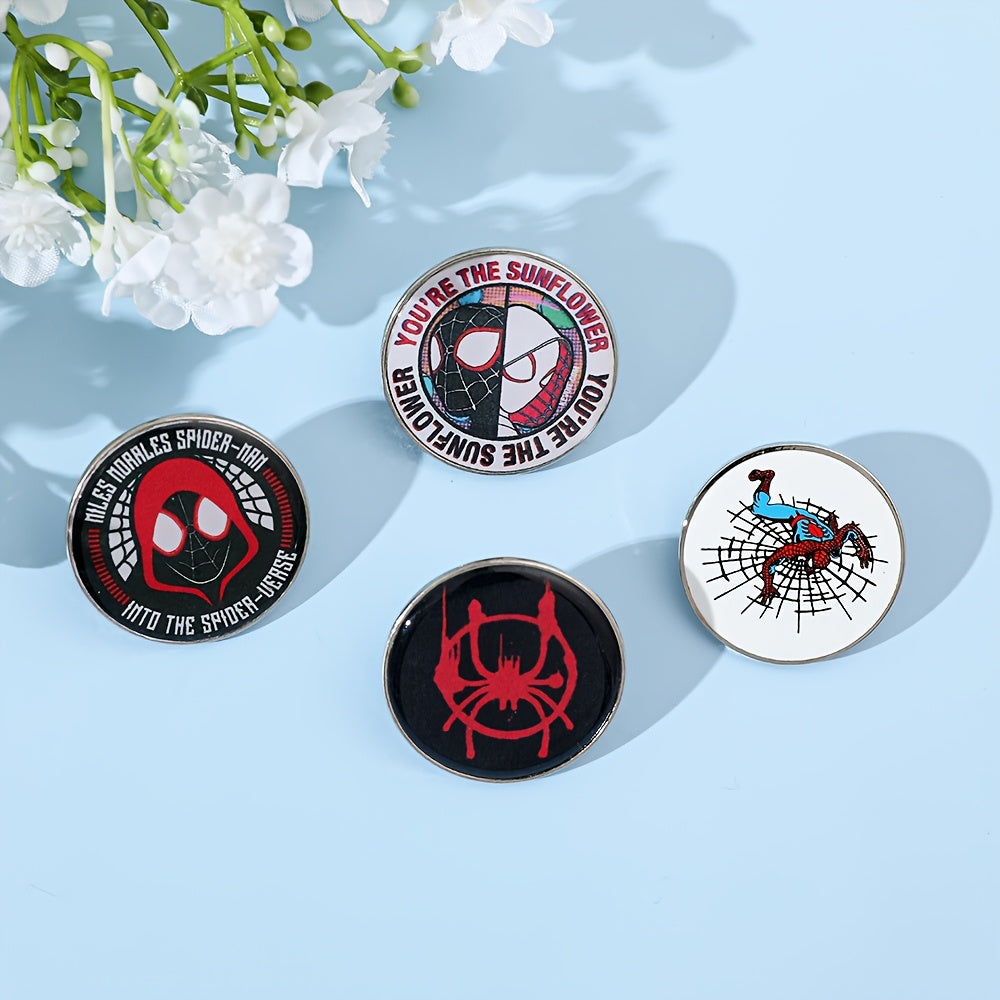 Set of 4 Spider-Man Enamel Pins Cartoon Brooches for Clothes and Bags