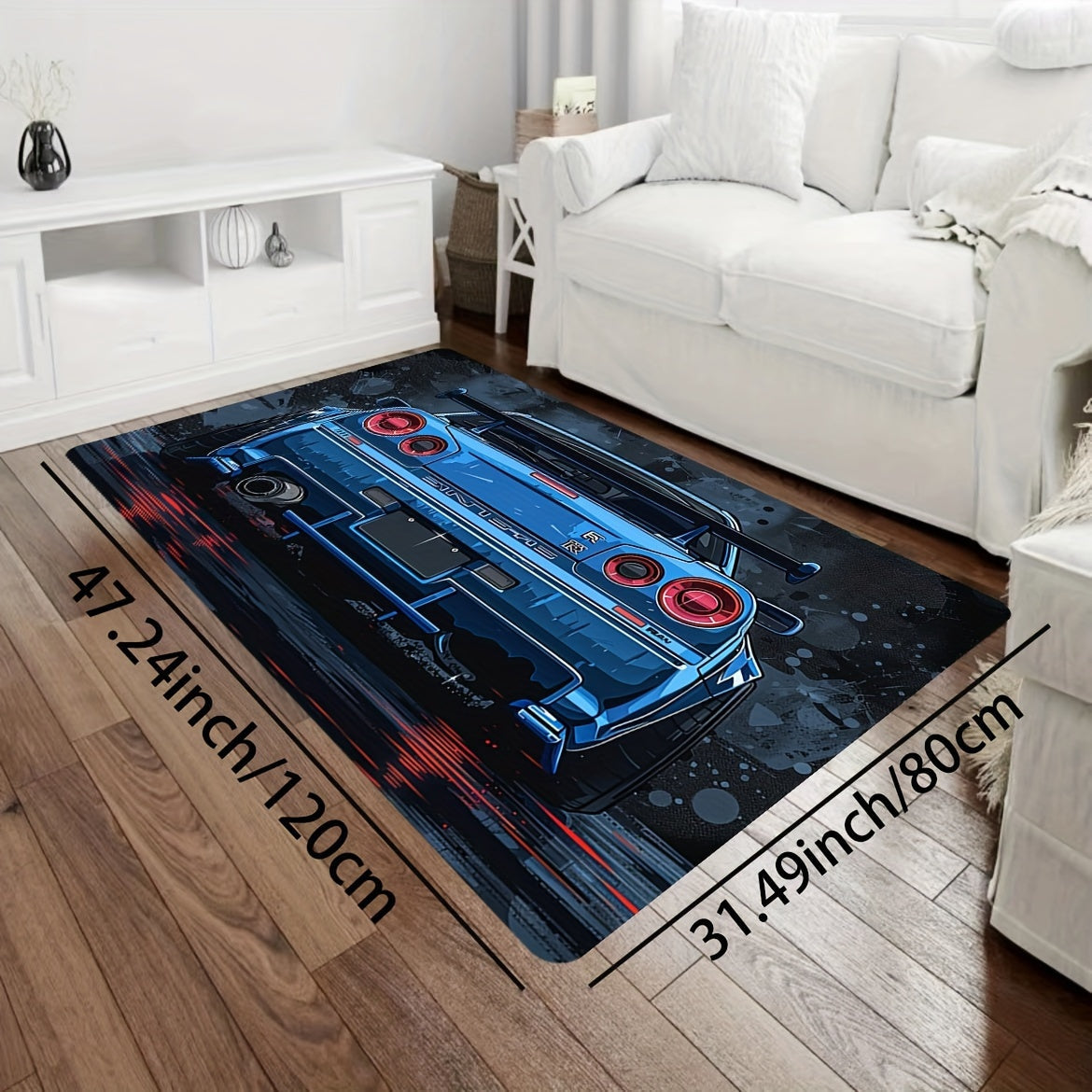 Stylish Sports Car Doormat 8mm Soft Polyester Indoor Rug Non-Slip Entryway