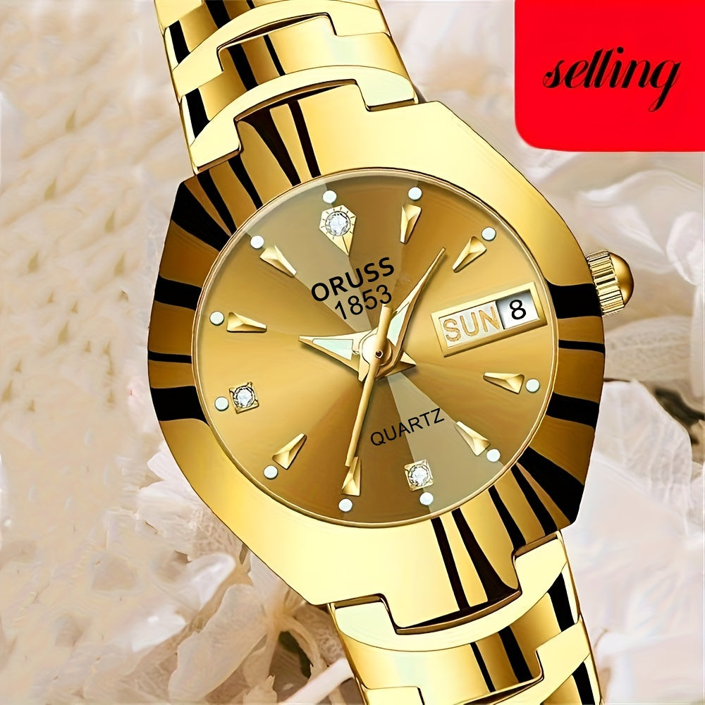 Women's Gold Analog Wristwatch with Rhinestones and Quartz Movement