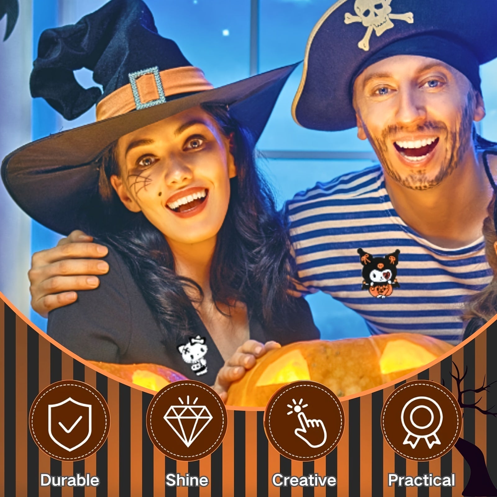 Set of 6 Halloween Enamel Pins with Cartoon Characters Hello Kitty My Melody Kuromi Witch Ghost Nurse Badges for Hats Bags Jackets