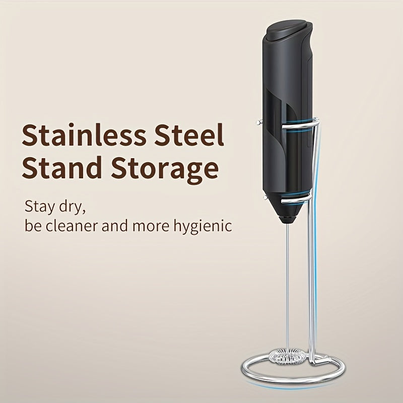 Electric Milk Frother Handheld Cream Foam Maker Stainless Steel Holder 9.60x1.37 Inches