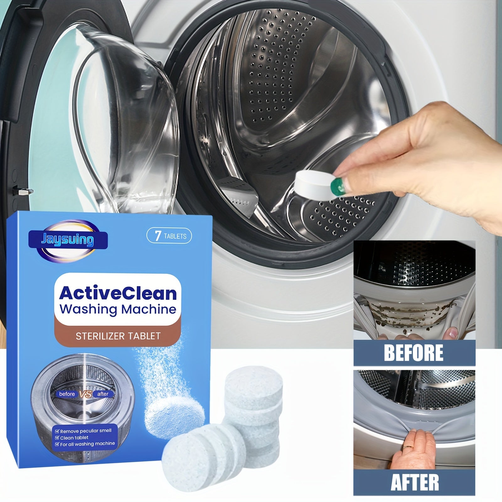 Washing Machine Cleaner Descaler Tablets for Front and Top Load Washers Deep Drum and Seal Cleaning