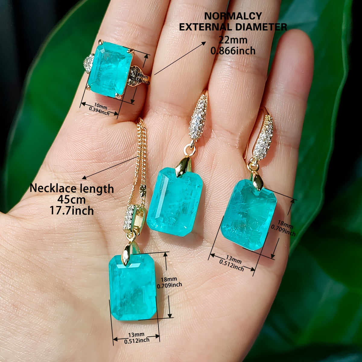Women Jewelry Set Paraiba Blue Necklace Earrings Ring Elegant Textured Accessories