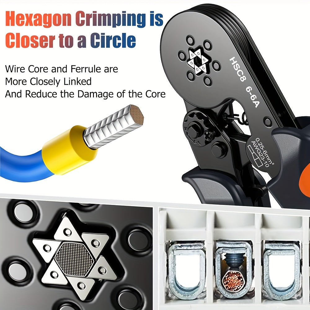 Crimping Tool Kit with Wire Connectors and Terminals, Adjustable Wire Crimper Set