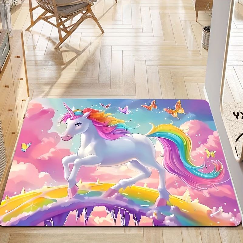 Alfombra de área de unicornio de 8mm de poliéster, alfombra de fantasía de dibujos animados para dormitorio, sala de estar, entrada