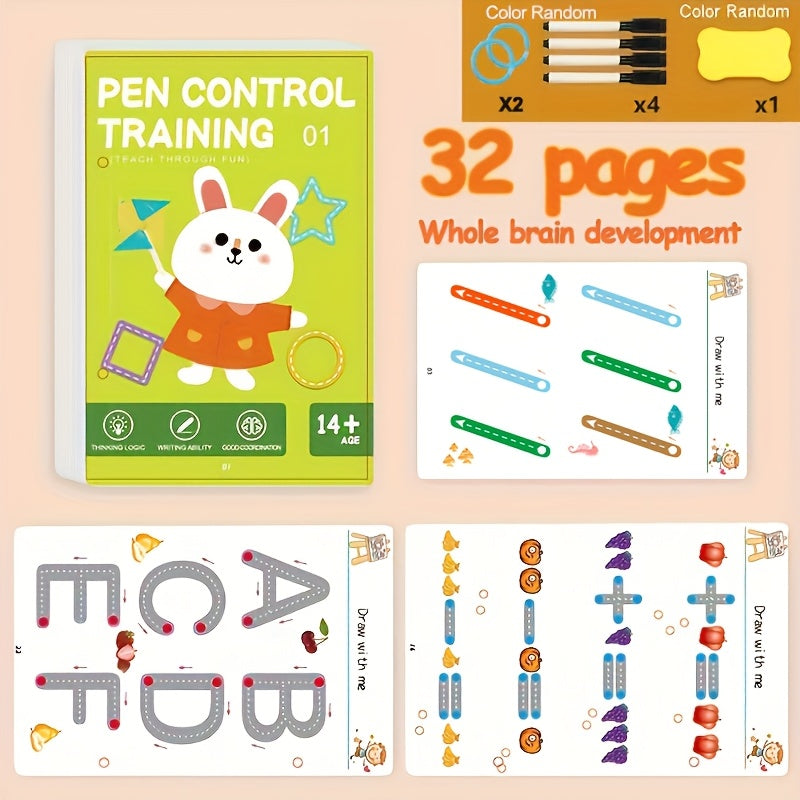 Conjunto de cuadernos de práctica reutilizables para niños con bolígrafo borrable, habilidades tempranas de escritura y dibujo