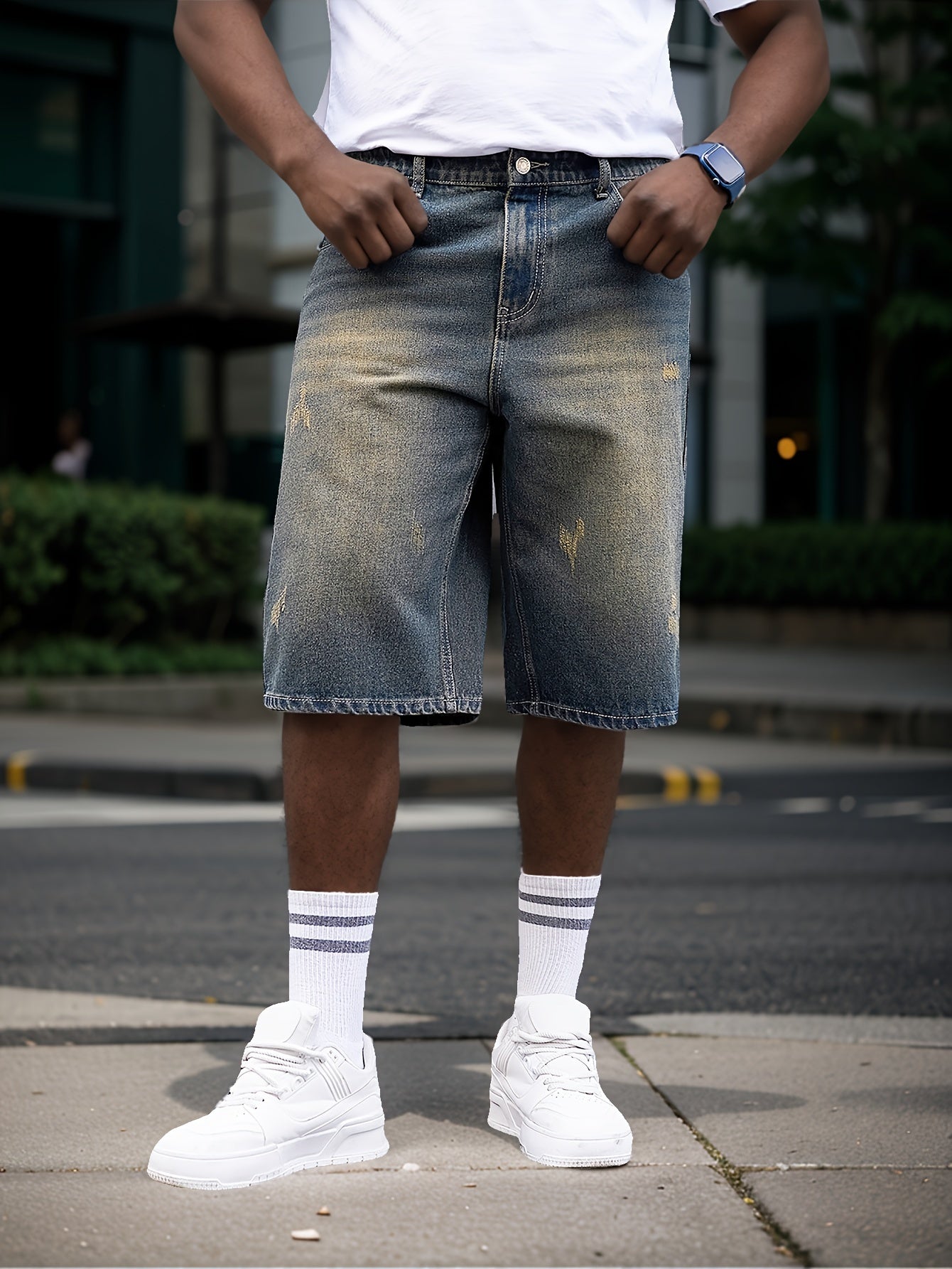 Men's Plus Size Cotton Denim Shorts with Pockets Casual Summer Fashion