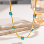 Gold Plated Square Pendant Necklace with Synthetic Turquoise for Women