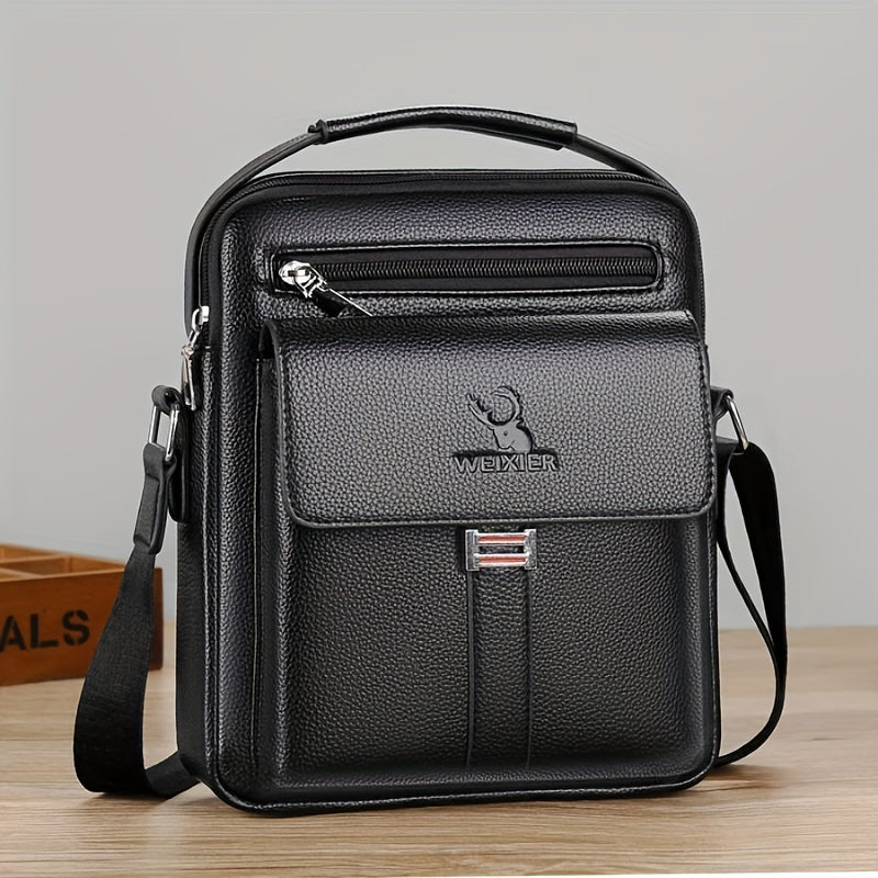 Women's Vintage Style Water-Resistant PU Leather Messenger Bag with Polyester Lining Black