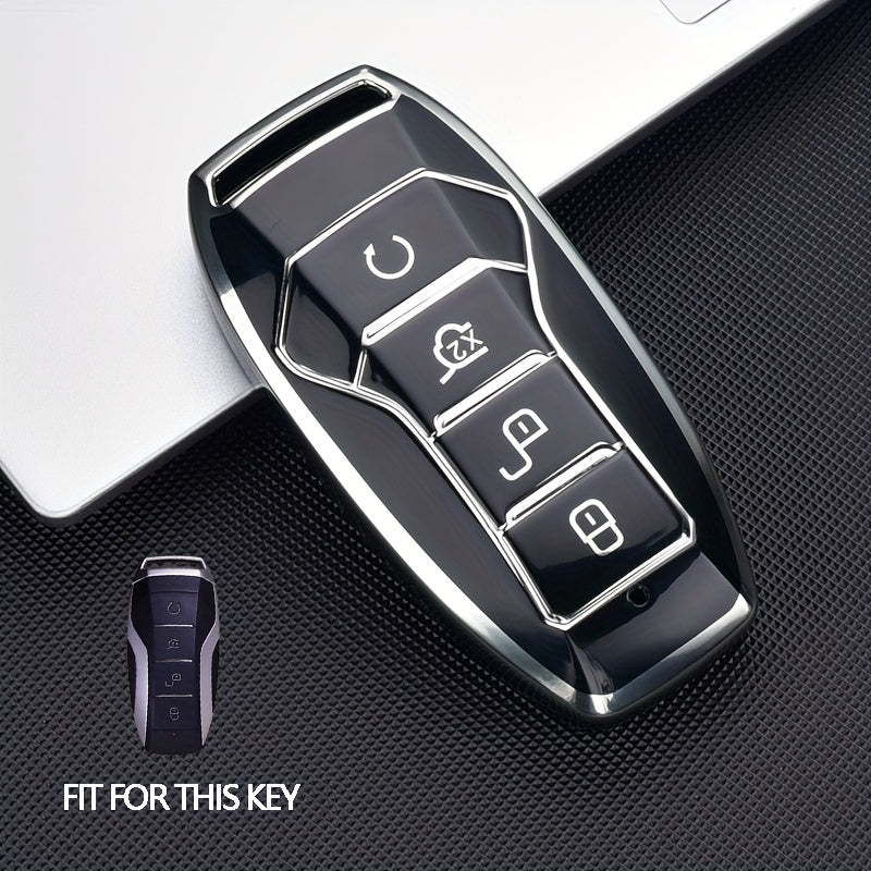 Car Key Fob Cover TPU Silicone 4-Button Remote Key Case with Keychain