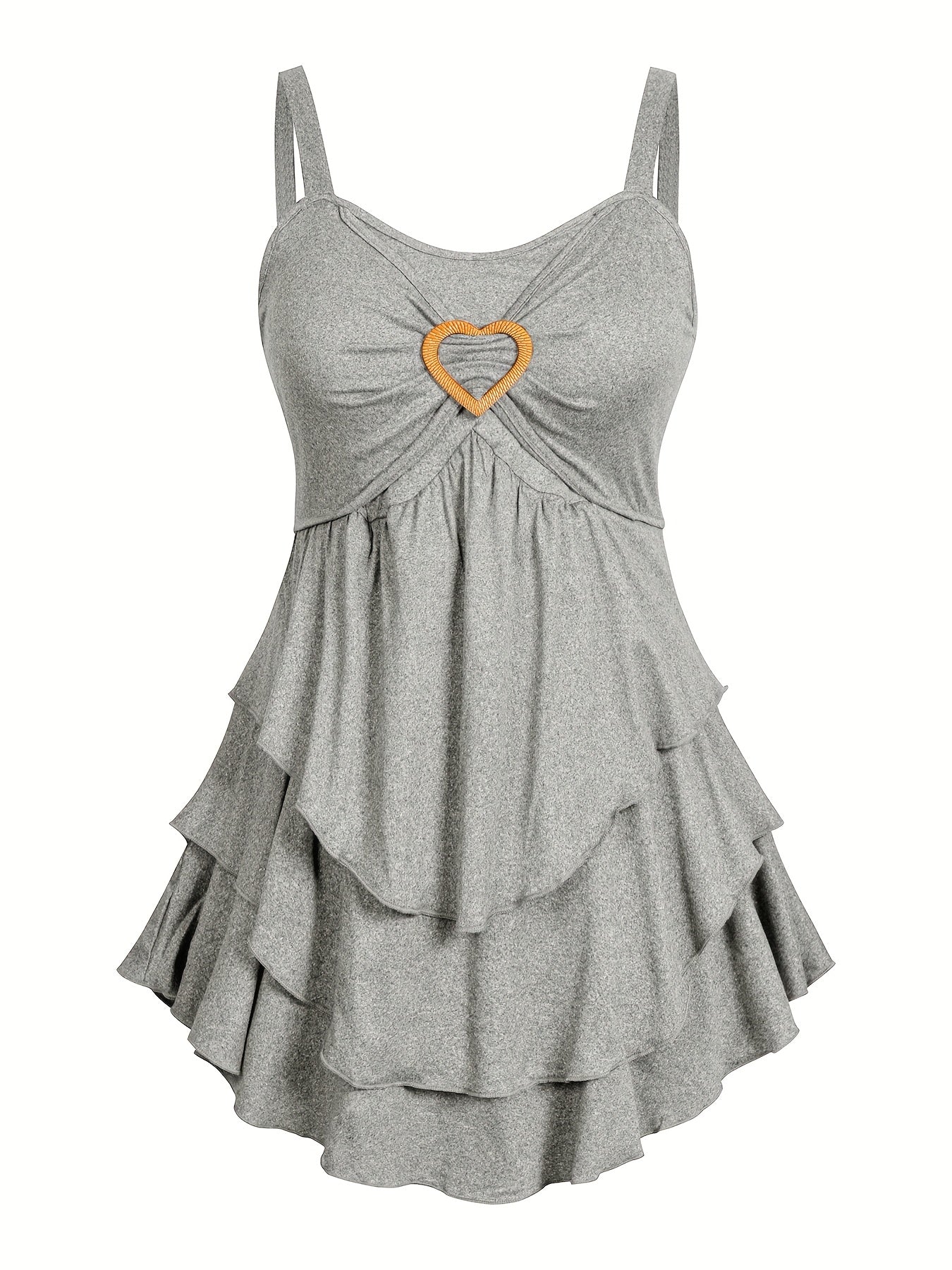 Plus Size Women's Cotton Heart Decorated Layered Tank Top